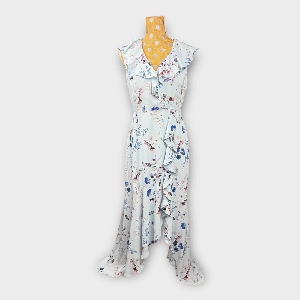 Banana Republic Floral Ruffle‎ High-Low Maxi Dress Blue Sleeveless Size 6 - Picture 10 of 13